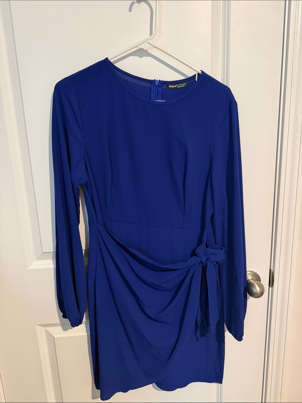SHEIN Cobalt Blue Long-Sleeve Tie-Detail Dress